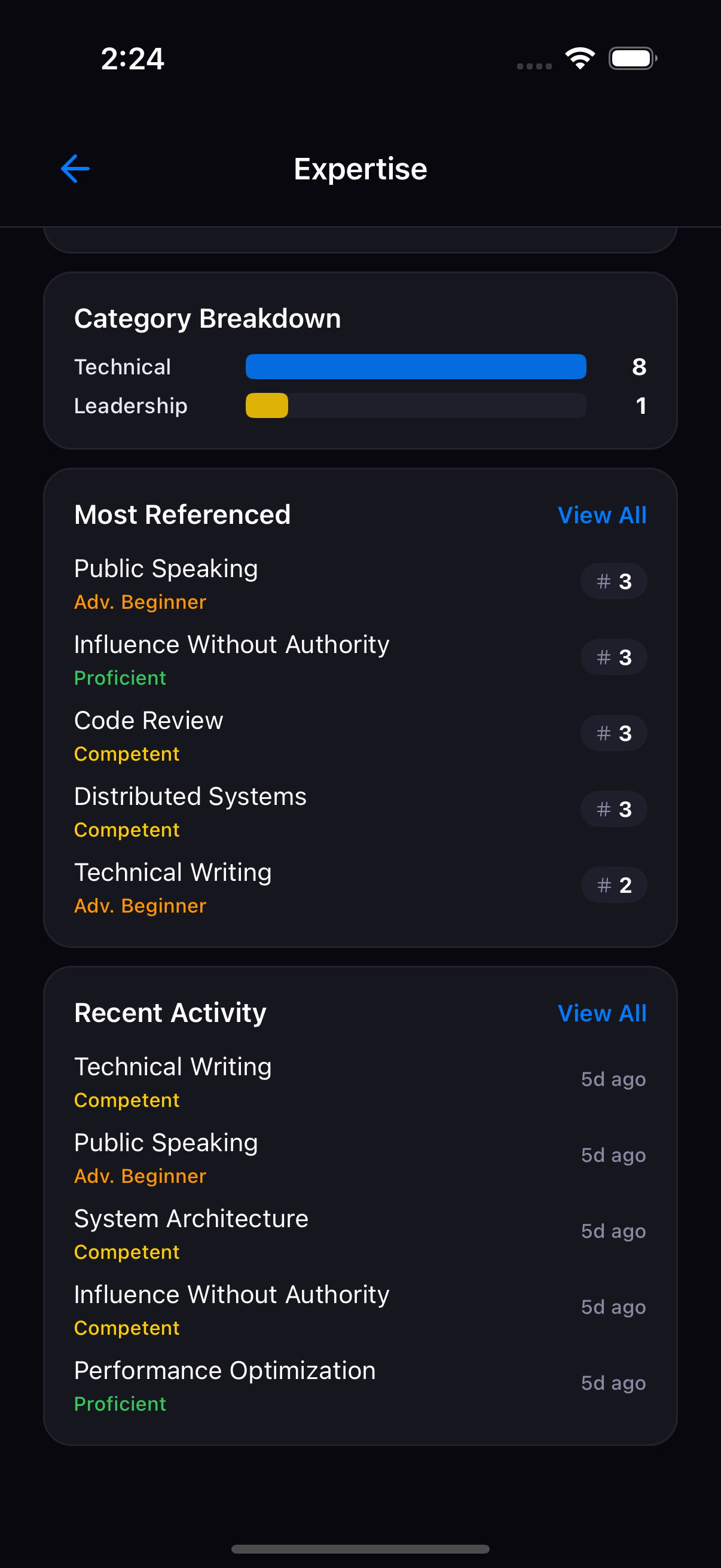 Skill analytics in the Find Grow & Keep app